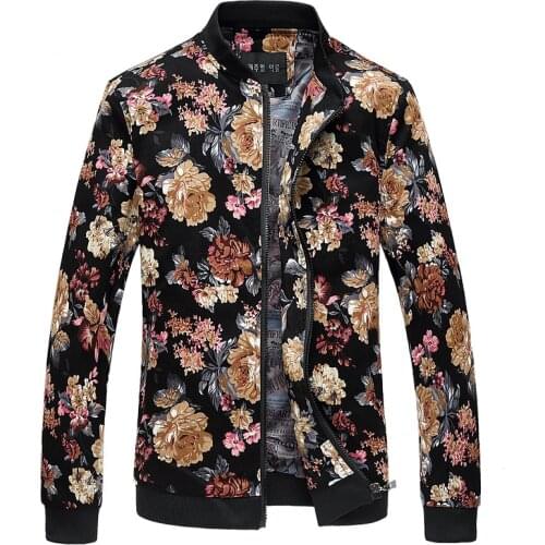 Plus Size 5XL 6XL Fashion Men Jacket Flowers Print Slim Fit Bomber Jacket Men Zipper Windbreaker Jacket Man Casual Flroal Jacket