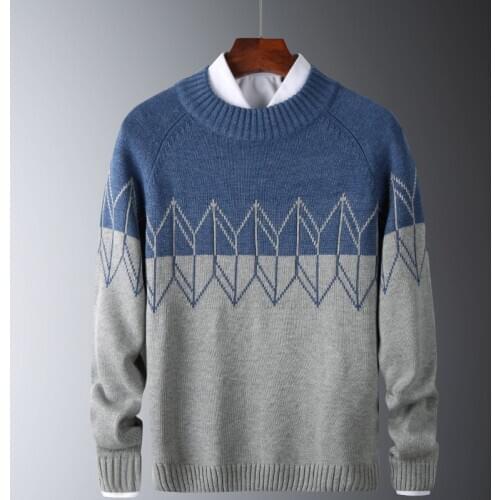 Men Casual Sweater Solid Patchwork 2020 Autumn New Mens Sweaters Knitted Argyle Print Pullover Loose O-Neck Trendy Brand Clothes