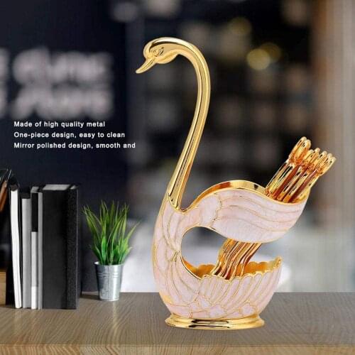 Newest Arrival Swan Fork Coffee Spoon Holder Hollow Fruit Dessert Tableware Home Decor Coffee Scoops Set