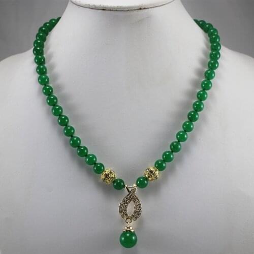 Factory price wholesales/retail simple 8mm green Jade necklace+14mm Jade pendant gift free shipping