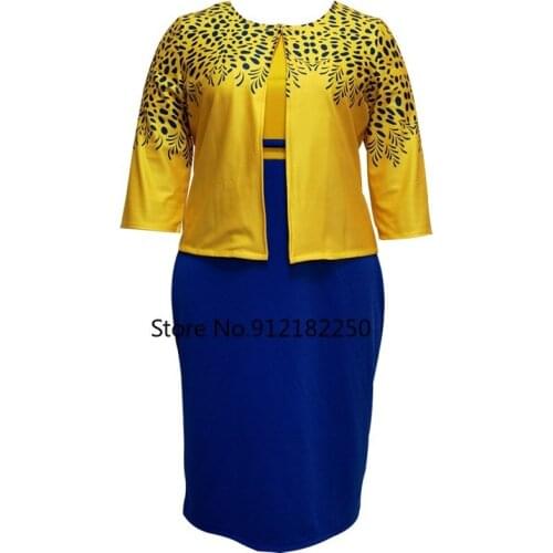 4XL 5XL Plus Size Dashiki African Dresses For Women 2 Piece Set Spring Autumn New Round Neck 3/4 Sleeve Dress Large Size Clothes