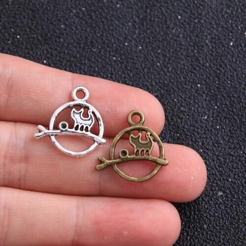 14PCS 19*19mm New Product Two Color Round Branches Cat Charms Animal Pendant Jewelry Metal Alloy Jewelry Marking
