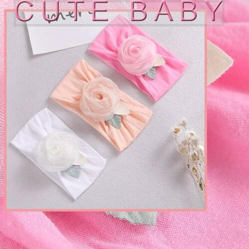 Big Lace Flower Baby Girl Headband for Newborn Wide Elastic Bowknot Soft Headwraps Turban Nylon Headwear Baby Hair Accessories