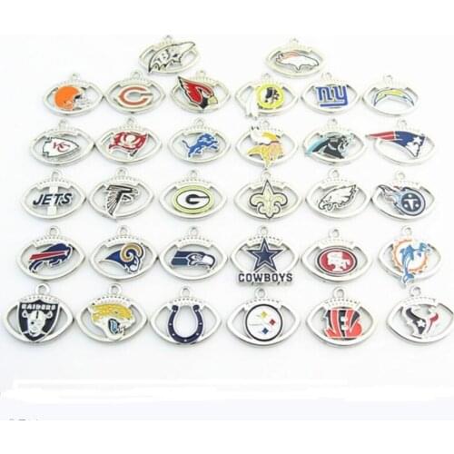 Drop Shipping 10pcs Alloy Enamel Football Team Dangle Charms Pendant Fit DIY Earrings Bracelet Necklace Making