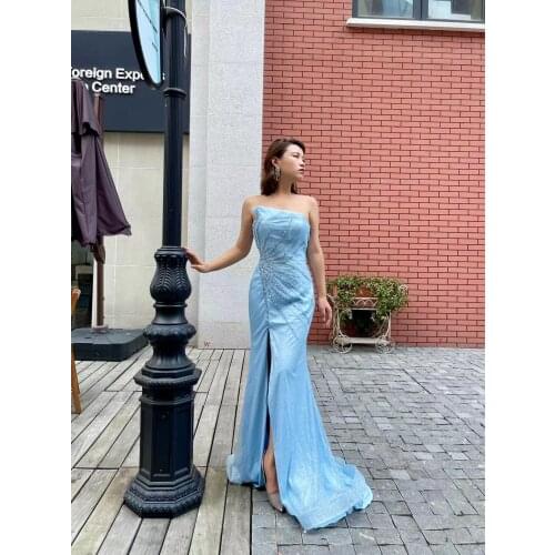 Blue Evening Dresses Mermaid Shoulder Off Promdress Fashion Ladies Evening Party Dark Gown1704 For Women Wedding Party