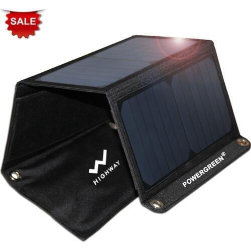 PowerGreen Folding Solar Charger 21W with Dual USB Foldable Solar Panel Bag Solar Souce for Apple for Android for PSP