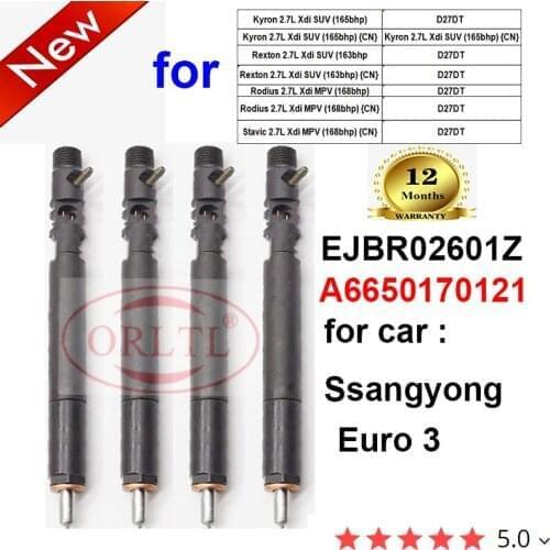 4 pieces EJBR02601Z Common Rail Injector A6650170121 Fuel Injector For SSANGYONG Euro 3 Kyron 2.7L Xdi Rexton 2.7L Xdi D27DT