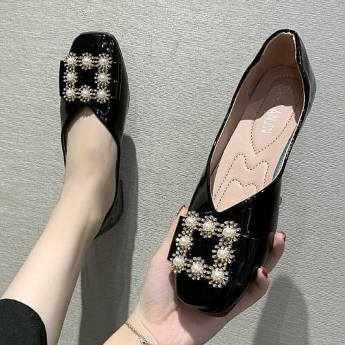 Womens Luxury Crystal Diamond Pumps Spring Autumn Square Toe Solid Slip-On Low Heel Shoes Casual Leisure Elegent Female Pumps