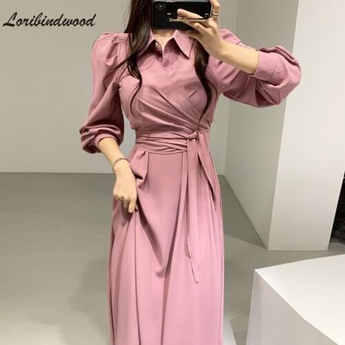 Spring Summer 2021 New Women Dress Long Sleeve Turn Down Collar Shirt Lace Up Ladies Casual Dresses Vestidos Woman Dress