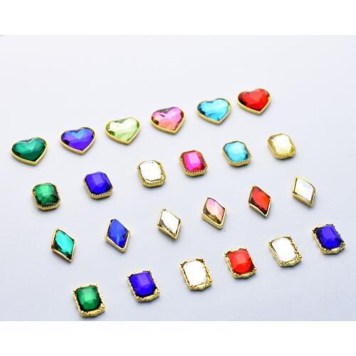 10pcs Heart Square 3D Gems Crystal Bright Nail Rhinestone Alloy Nail Art Decorations Glitter DIY Nails Accessories Supplies TOP