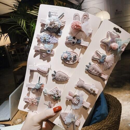 6pcs/set 2021 New Cute Children Hairpin Baby Girls Ear Side Bangs Clip Printed Headdress Female Hair Accessories