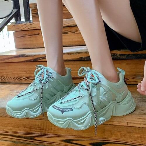 2020 Sneakers Fashion Women Shoes Blue Orange Mesh Casual Shoes Woman Trainers Lace-Up Platform Sneakers Women Vulcanize Shoe