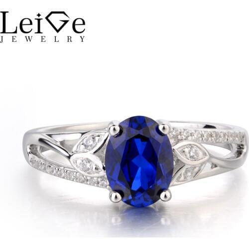 Leige Jewelry Blue Sapphire Ring Engagement Ring Oval Cut Gemstone 925 Sterling Silver September Birthstone Plant Series Rings
