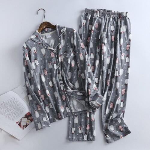 Winter Cotton Long Sleeve Pajamas Women Cartoon Print Sleepwear Plus Size Lounge Wear 2 Piece Set Casual Home Clothes Wholesale