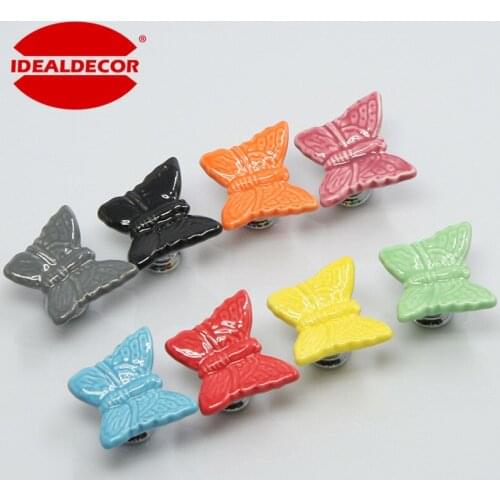1PCS Newest Cartoon Butterfly Ceramic Door Knob Pull Handle Wardrobe Cabinet Knobs Cupboard Drawer Closet Pull