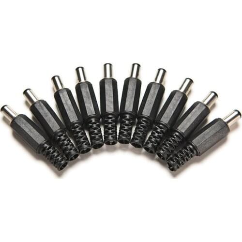 DC Power Supply Cable Connectors Socket for CCTV Camera 2.5mm x 5.5mm with Black Color Tip Male DC Power Plug Jack Adapter 10PCS