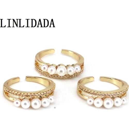 10Pcs Crystal CZ Charm Ring For Women Delicate Mini Pearl Shell Ring Gold Color Engagement Wedding Fashion Jewelry