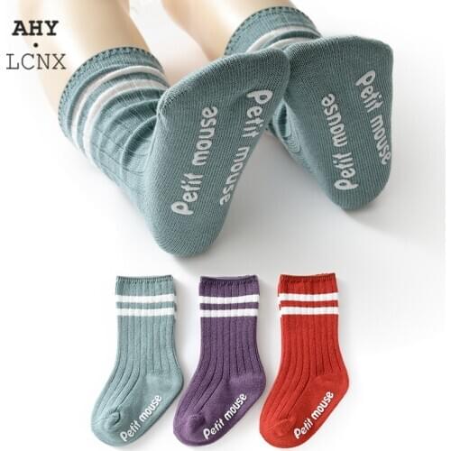 3 Pairs/Lot Autumn Spring Anti-slip Non Skid Ankle Socks For Baby Boys Girls Toddler Kids Childrens Cotton Socks 0-3 Years