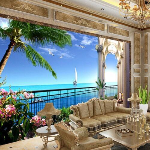 Custom Photo Wallpaper 3D Wall Mural Wallpaper Expand The Space Balcony Sea View Living Room TV Background Wall Decor Paper