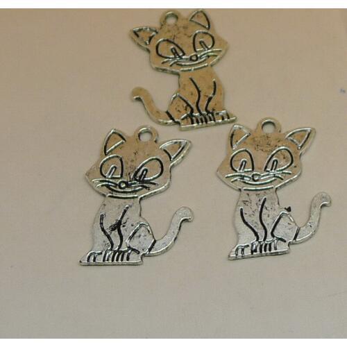 ALYMMO 6Pcs/lot Antique Silver Cute Cartoon Cat Charms 25x20mm Fashion 2-Sided Animal Charms for Hand Made Jewelry