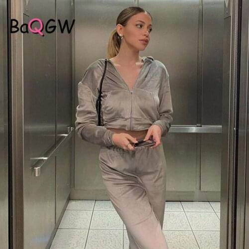 Velvet Sweatsuit Autumn Two Piece Set Women Hoodie and Pants Suit Female Casual Zip Up Sports Hooded Outfits Velour Tracksuits