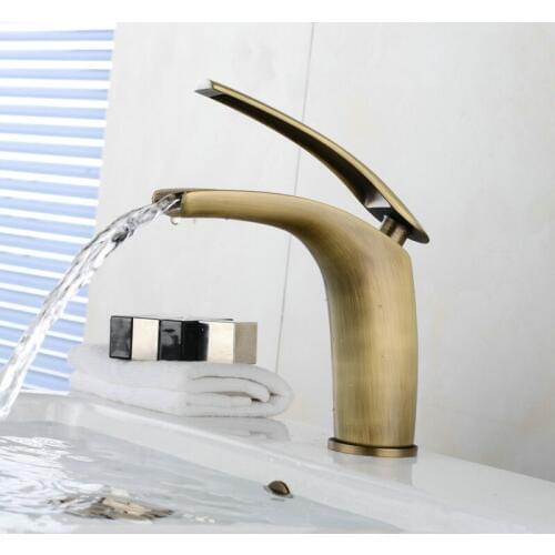 Free shipping waterfall antique basin faucet vintage brass bathroom faucet deck mounted bronze mixer tap B-1524