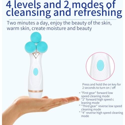 3 Head Cordless Home Waterproof USB Charging Silicone Multifunctional Electric Facial Cleansing Brush Blackhead Washing