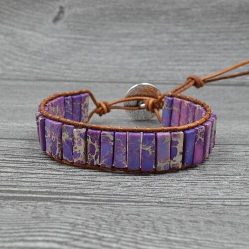 Natural Stone Leather Wrap Bracelets For Women Family Purple Emperor Stone Tube Beads Bracelet Femme Gift Boho Fashion Jewelry
