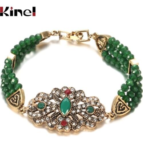 Kinel Unique Butterfly Vintage Chain Bracelets Green Natural Stone Bracelets For Women Plateing Gold Ethnic Wedding Jewelry
