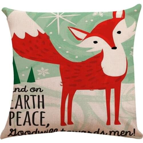 Lovely Fox Cushion Cover Simple Cotton&Linen Square Sofa Pillow Case Bedroom Waist Pillow Case Decorative Car Cushion