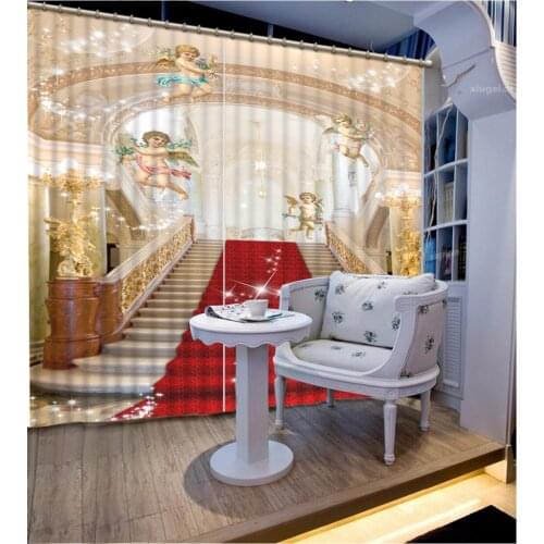 Home Bedroom Decoration 3D Curtain European Staircase Red Carpet Curtains For Bedroom Blackout Shade Window Curtains