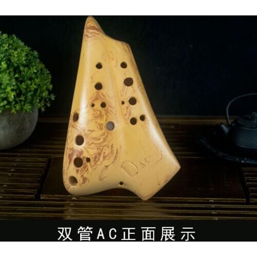 Great sound Smoked burn 16 holes Double tube AC flute 2-pipes multichamber Alto C ocarina Musical Instruments