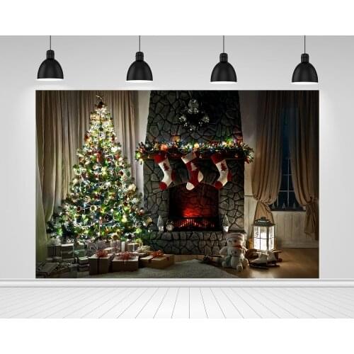 Scopiso Photography Backdrop Christmas Tree Fireplace Gift Carpet Sock Xmas Decoration Photographic Photo Background Studio Prop