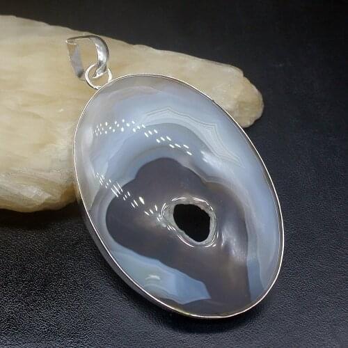 Gemstonefactory Jewelry Big Promotion 925 Silver Trendy Natural Hole Agate Druzy Women Ladies Gifts Necklace Pendant 1287