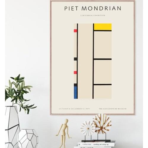 Dutch Painter Piet Mondrian Abstract Painting Artwork Canvas Prints New York 1971 Guggenheim Museum Wall Decor Exhibition Poster