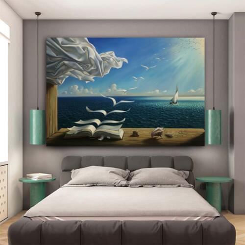 MUTU Salvador Dali Canvas Art Print Poster The Waves Book Sailboat Picture Canvas painting Diary of Discovery by Vladimir Kush