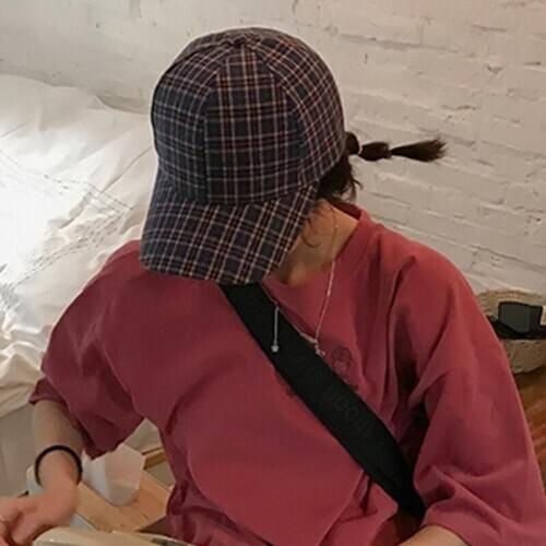 Jimowang Color plaid cap female suitable for face big ins wild baseball hat summer shade tide