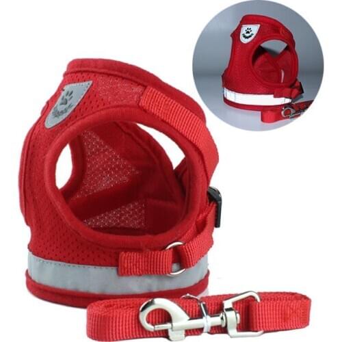 New type of Pet Dog Mesh Harness and Nylon Leash Set with Reflective Strap 4 Colors 5 Sizes SN3591