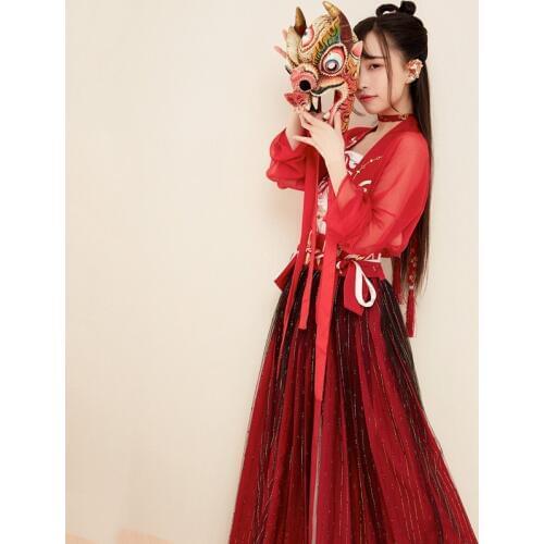 Red Hanfu For Women Chinese National Dance Costume Traditional Performance Clothing Oriental Stage Wear Festival Outfit DC1830