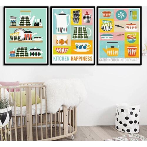 Kitchen Supplies Teapot Cup Pan Bowl Bucket Modern Home Wall Decoration Canvas Art Painting Picture for Living Room B5113