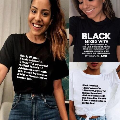 Summer Fashion Shirt Black Women Beautiful Powerful Print Graphic T Shirt Women Tops O-neck Black Tees Funny Girls Tshirt Tumblr