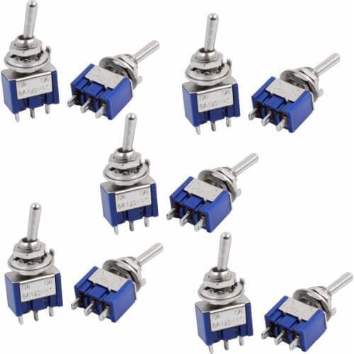 10pcs Self Locking Miniature Toggle Switch 3 Pin SPDT On/On AC125V 6A