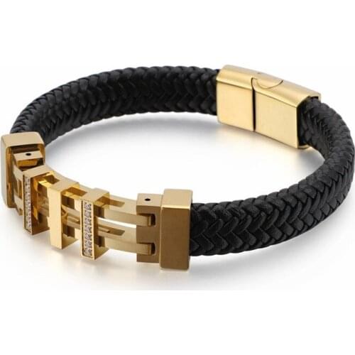 HAOLYNJOY Stainless Steel Geometric Charm Bracelet Men 21cm Vintage Leather Wrap Bracelets Male Jewelry Accessories