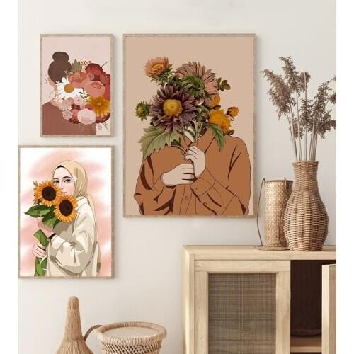 Boho Style Girl Wall Art Canvas Painting Art Prints Nordic Sunflower Posters and Prints Wall Pictures Room Decor