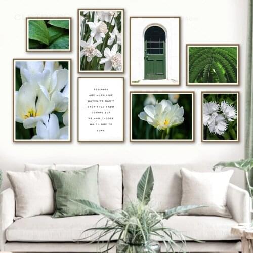 White Flower Green Plant Leaf Door Quotes Wall Art Canvas Painting Nordic Posters And Prints Wall Pictures For Living Room Decor