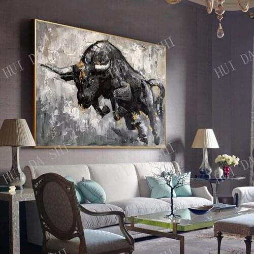 Canvas wall art, handmade bull painting on canvas, ox artwork original, modern abstract painting, textured wall art