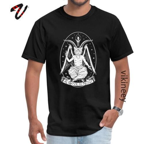 Newest Men Tops Shirt Cat BAPHOMET Necromancer Magician Satanic Summer Top T-shirts Pure Cotton Short Sleeve Custom T-shirts