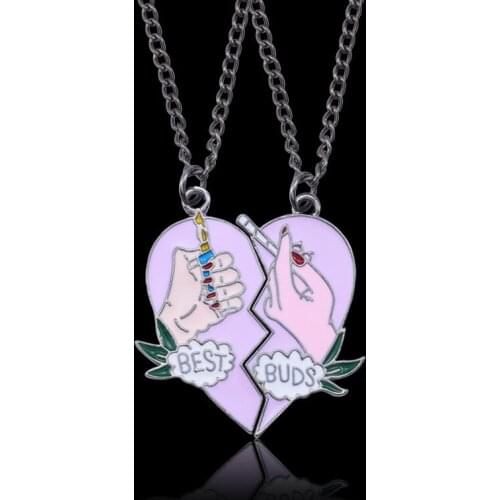Brand new 2 pieces/set stitching Best Friends Forever Couple Necklace Best Buds Lighter and Cigarette Broken Heart Pendant Neckl