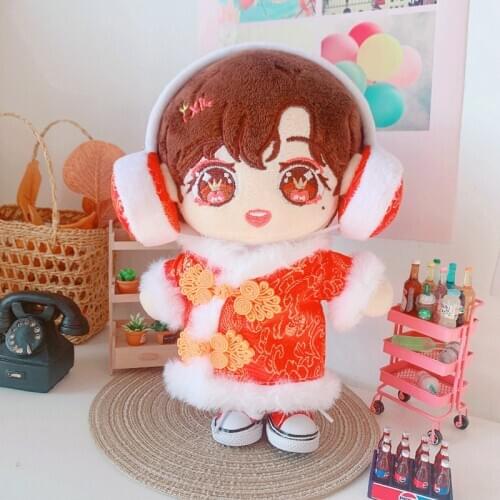20cm Baby Doll New Year Outfit Plush Dolls Clothes Lovely include Earphone Toy Dolls Accessories for Korea Kpop EXO idol Dolls