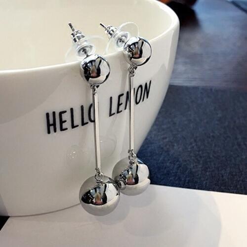 New Fashion Design 925 Sterling Silver Round Long Stud Earrings For Women Female Wedding Party Jewelry Gift